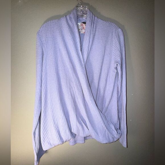 Anthropologie Akemi+Kin Woodruff Top Wrap Sweater Waffle Knit Lavender Large - Picture 1 of 5